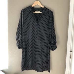 LOFT Black & Gray Polka Dot Shirt Dress